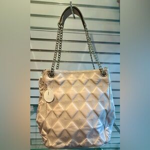 NWT Cream Genuine Leather Quilted Shoulder Bag - designer direct